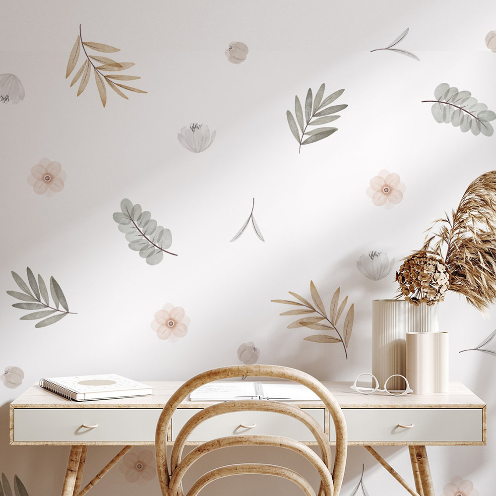 Baby Nursery Decor Girl - Boho Leaves Botanical DIY Wall Decals