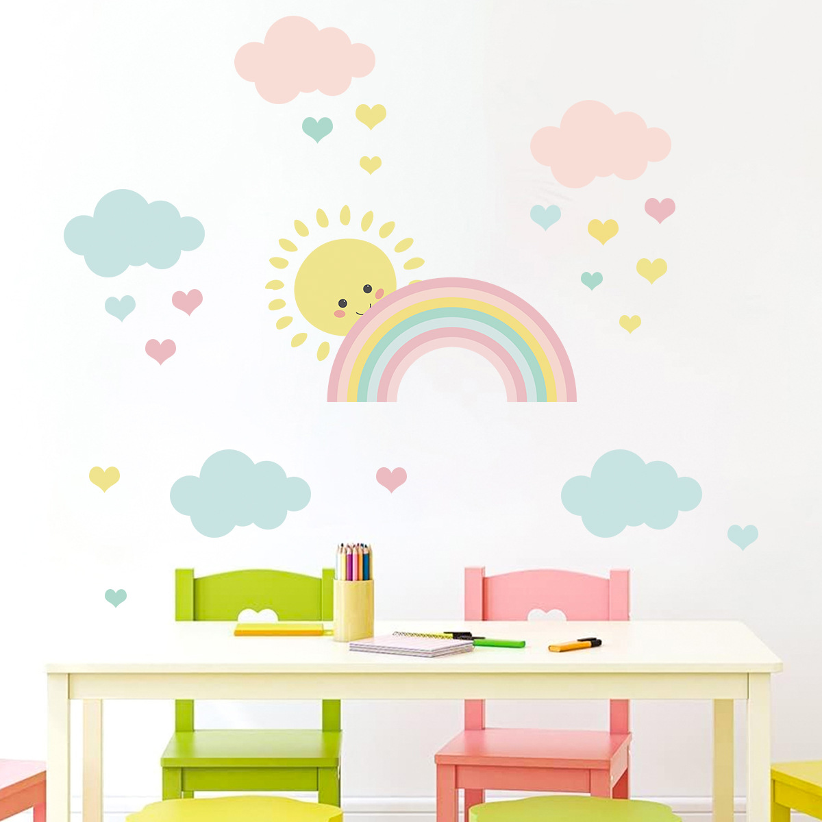 Cartoon Sun Rainbow Clouds Wal - Baby Nursery Boy review and price