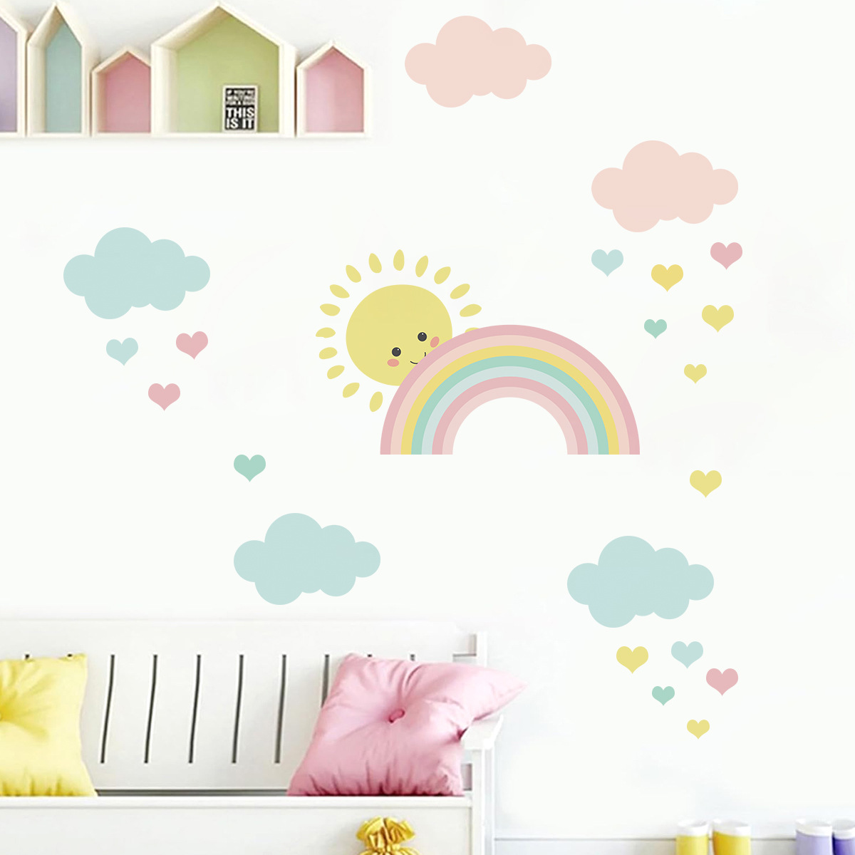 Cartoon Sun Rainbow Clouds Wal - Baby Nursery Boy review and price