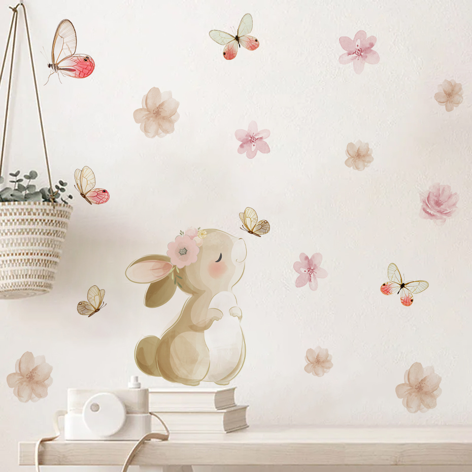Cartoon Rabbit Flowers Butterf - Baby Nursery Decor Girl review and price